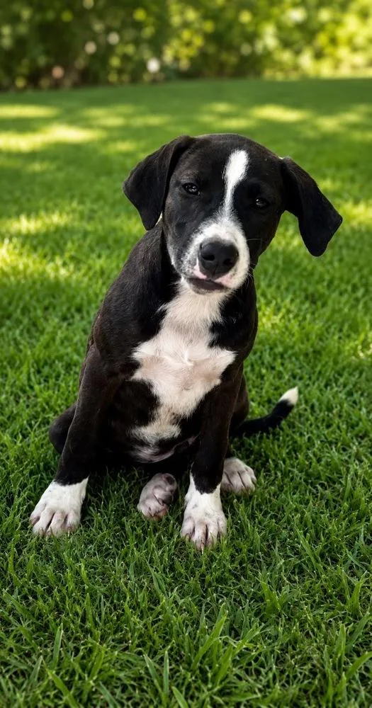 A baby medium-sized female Tricolor (Brown, Black, & White) Plott Hound dog named Trudy for adoption in Colorado Springs, CO