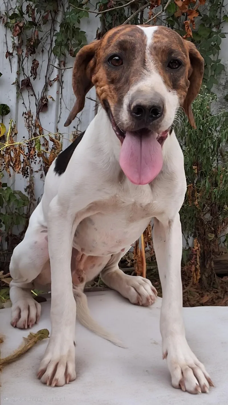 A young medium-sized male Tricolor (Brown, Black, & White) Foxhound dog named Gil for adoption in Mena, AR