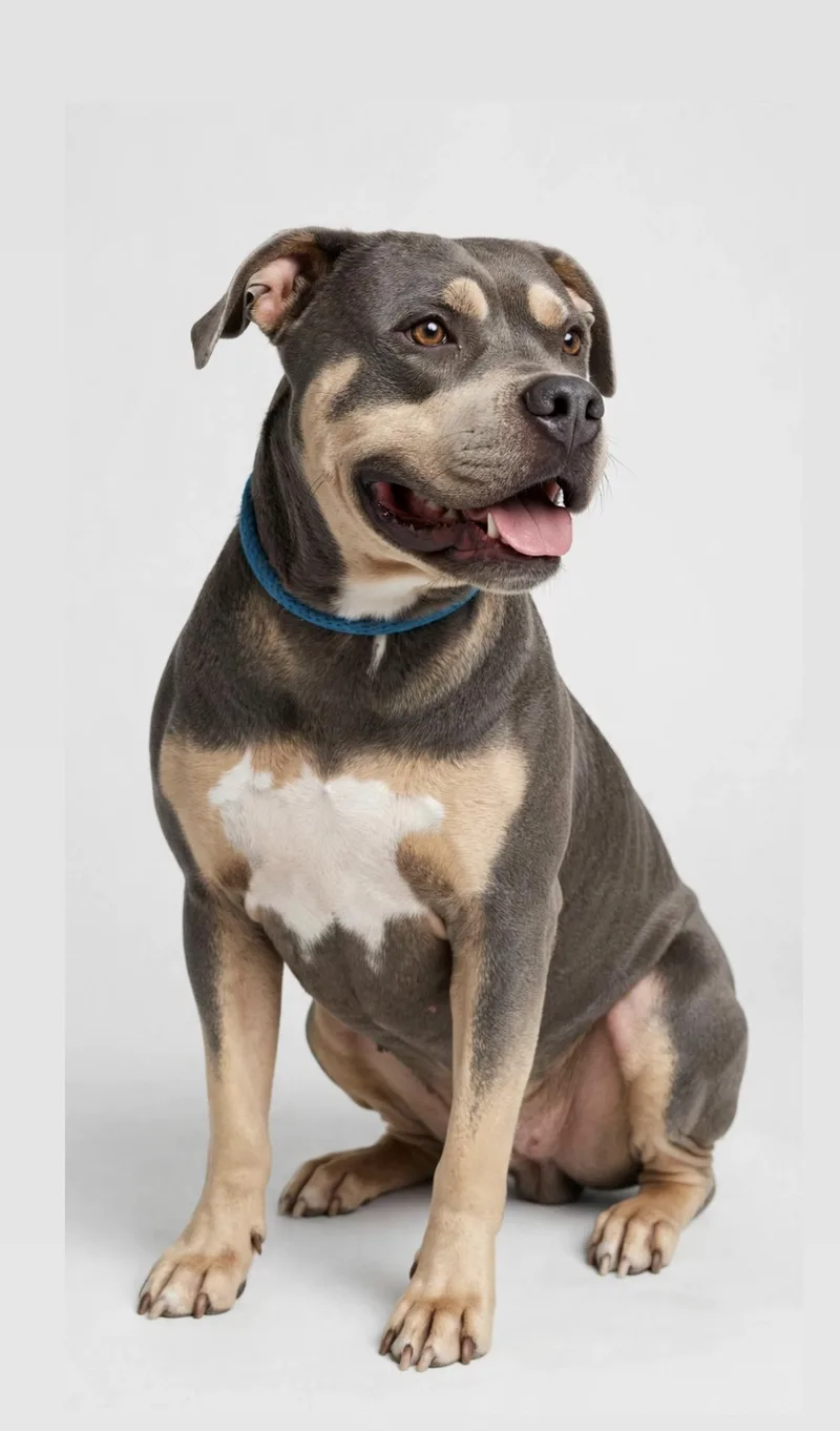 An adult medium-sized male Gray / Blue / Silver American Bully dog named Cecil for adoption in Houston, TX