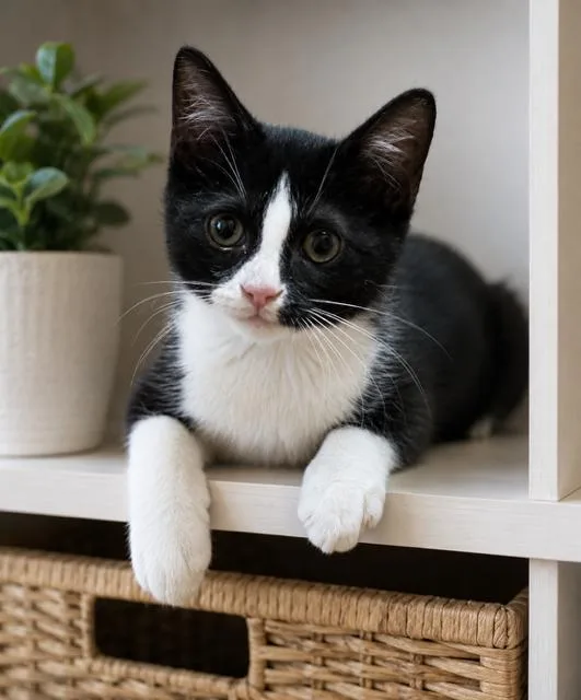 A young medium-sized male Black & White / Tuxedo Domestic Short Hair cat named Pixel for adoption in Newtown Square, PA