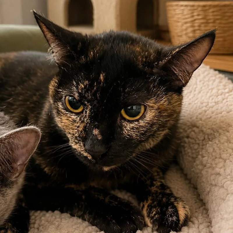 An adult medium-sized female Tortoiseshell Domestic Short Hair cat named Mussel for adoption in Brea, CA