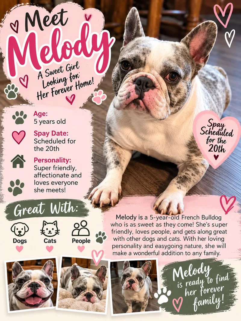 An adult medium-sized female French Bulldog dog named Melody for adoption in Greenwich, NY
