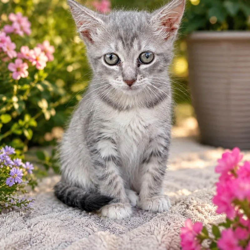A baby small-sized female Gray / Blue / Silver Domestic Short Hair cat named Coconut for adoption in Tucson, AZ