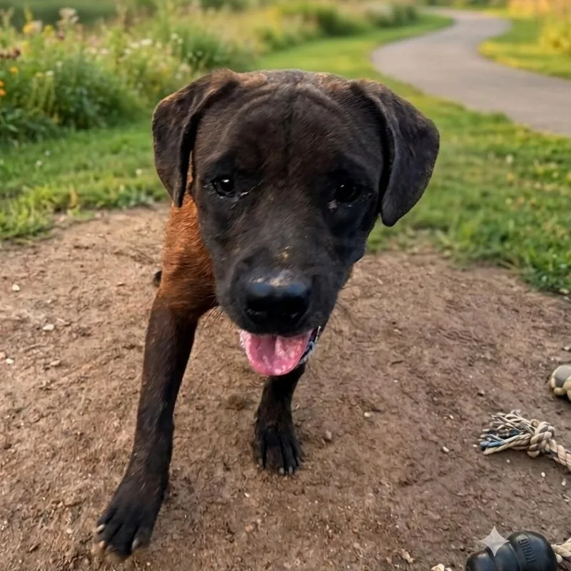 A young large-sized male Brindle American Staffordshire Terrier dog named Cisco for adoption in Tishomingo, OK