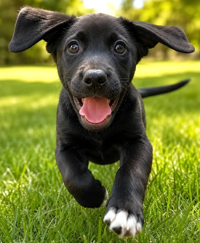 A baby medium-sized male Black Labrador Retriever dog named Bowie for adoption in Lake Geneva, WI