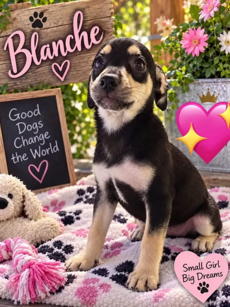 A baby large-sized female Catahoula Leopard Dog dog named Blanche for adoption in New London, WI