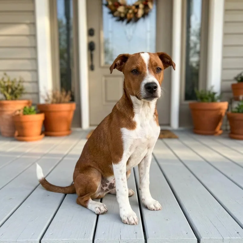 A baby medium-sized male Red / Chestnut / Orange Rat Terrier dog named Chico for adoption in Tishomingo, OK