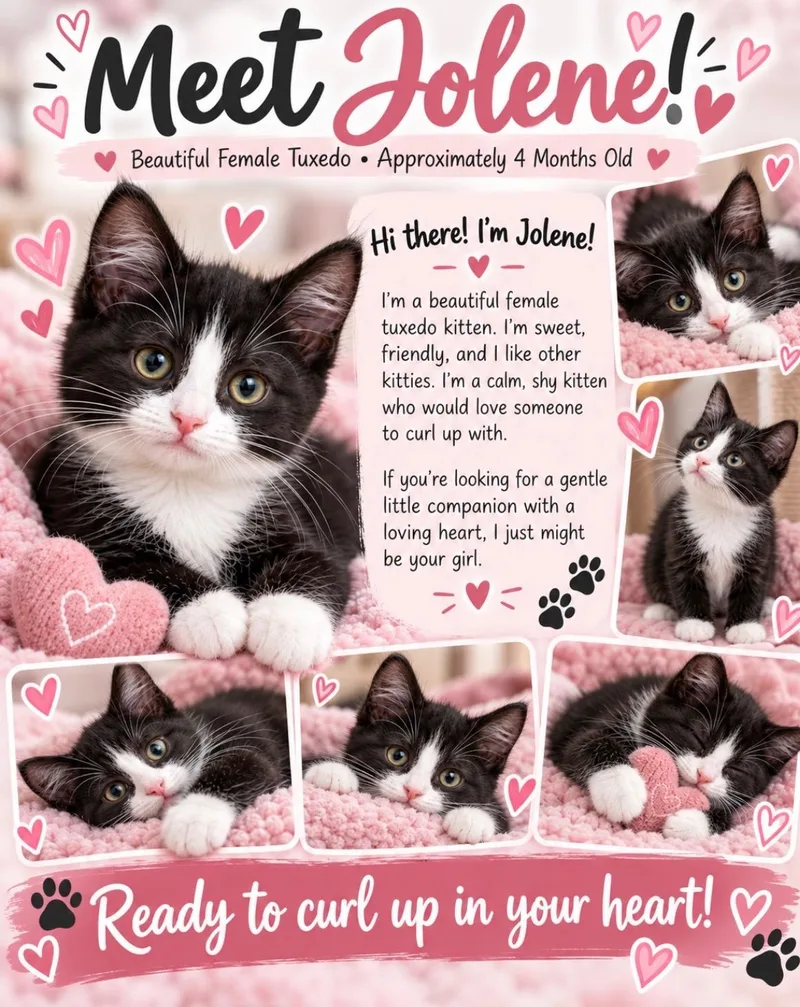 A baby medium-sized female Black & White / Tuxedo Domestic Short Hair cat named Jolene for adoption in Richmond, VA