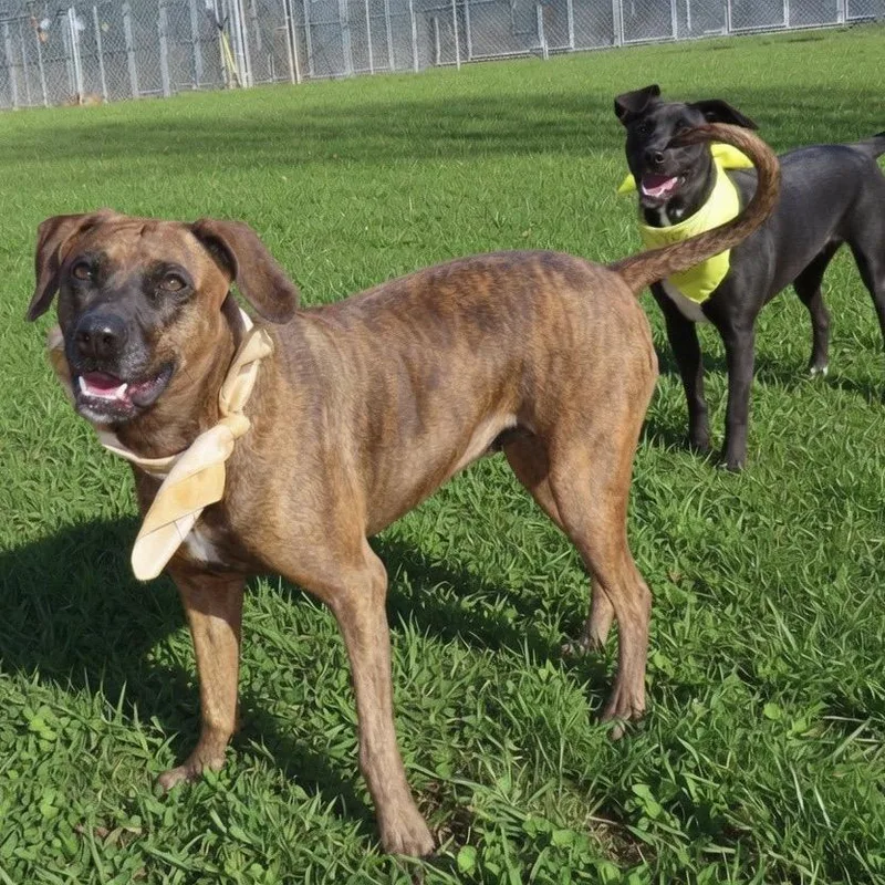 An adult medium-sized female Brindle Plott Hound dog named Yessi for adoption in Wadena, MN