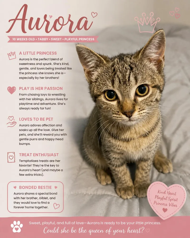A baby small-sized female Domestic Short Hair cat named Aurora for adoption in chino, CA