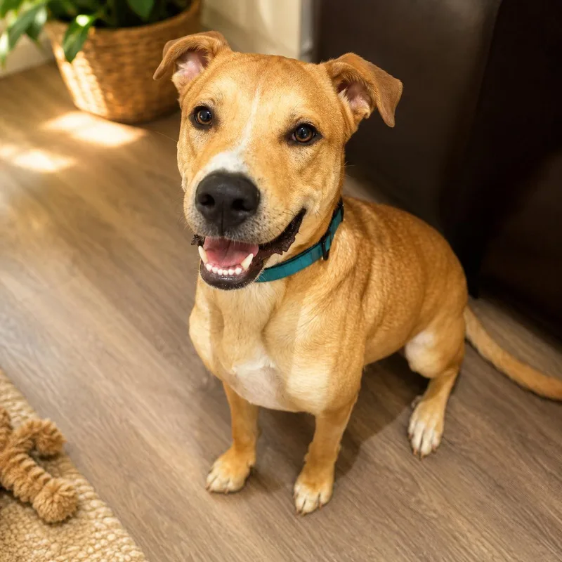 A young medium-sized male Yellow / Tan / Blond / Fawn Labrador Retriever dog named Butter for adoption in Houston, TX