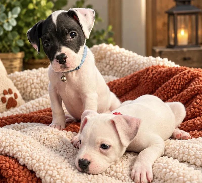 A baby medium-sized female American Bully dog named Pippy and Bianca for adoption in Fulton, NY