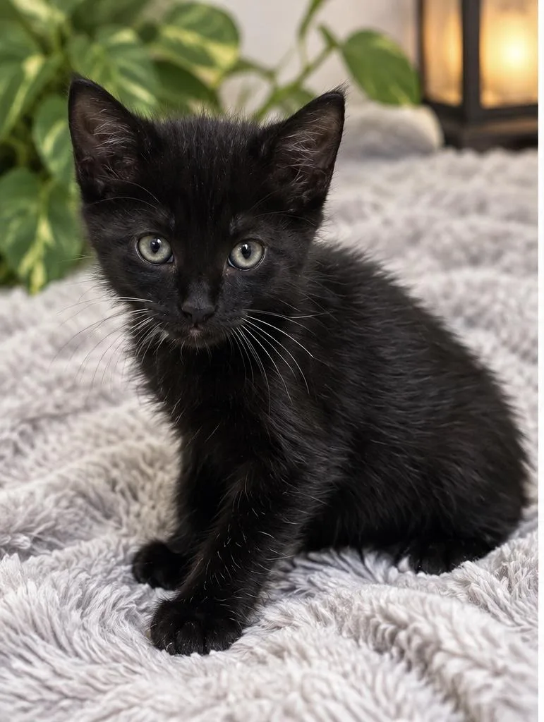 A baby medium-sized female Black Domestic Short Hair cat named Paris for adoption in Jackson, GA