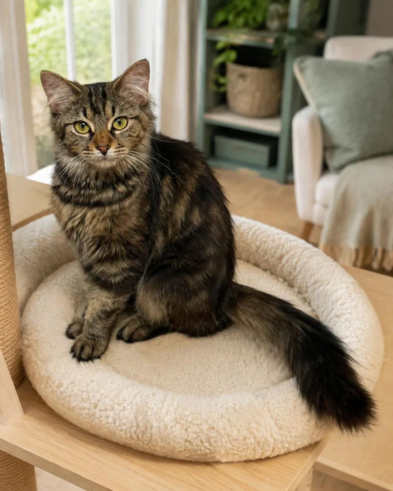 An adult medium-sized female Black Tabby cat named Tatum for adoption in Marion, IN