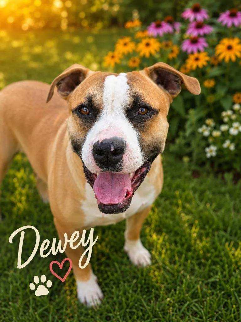 An adult medium-sized male Pit Bull Terrier dog named Dewey for adoption in Moberly, MO