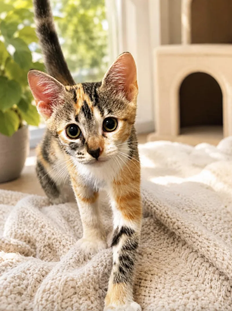 A baby medium-sized female Calico cat named Missy for adoption in Allen, TX