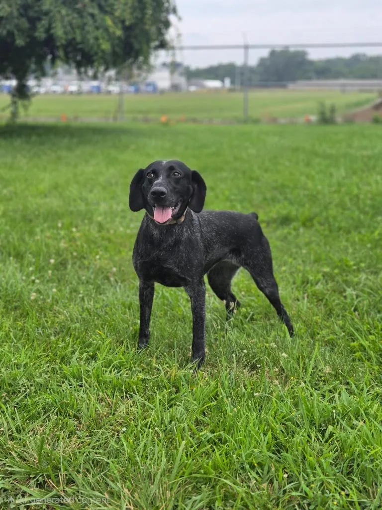 A young medium-sized female Pointer dog named Rosey for adoption in Huntington, IN