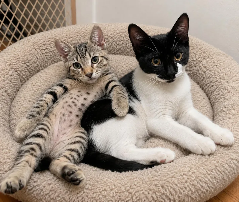 A young medium-sized female Black & White / Tuxedo Domestic Short Hair cat named Blossom and Butterfly for adoption in Belchertown, MA