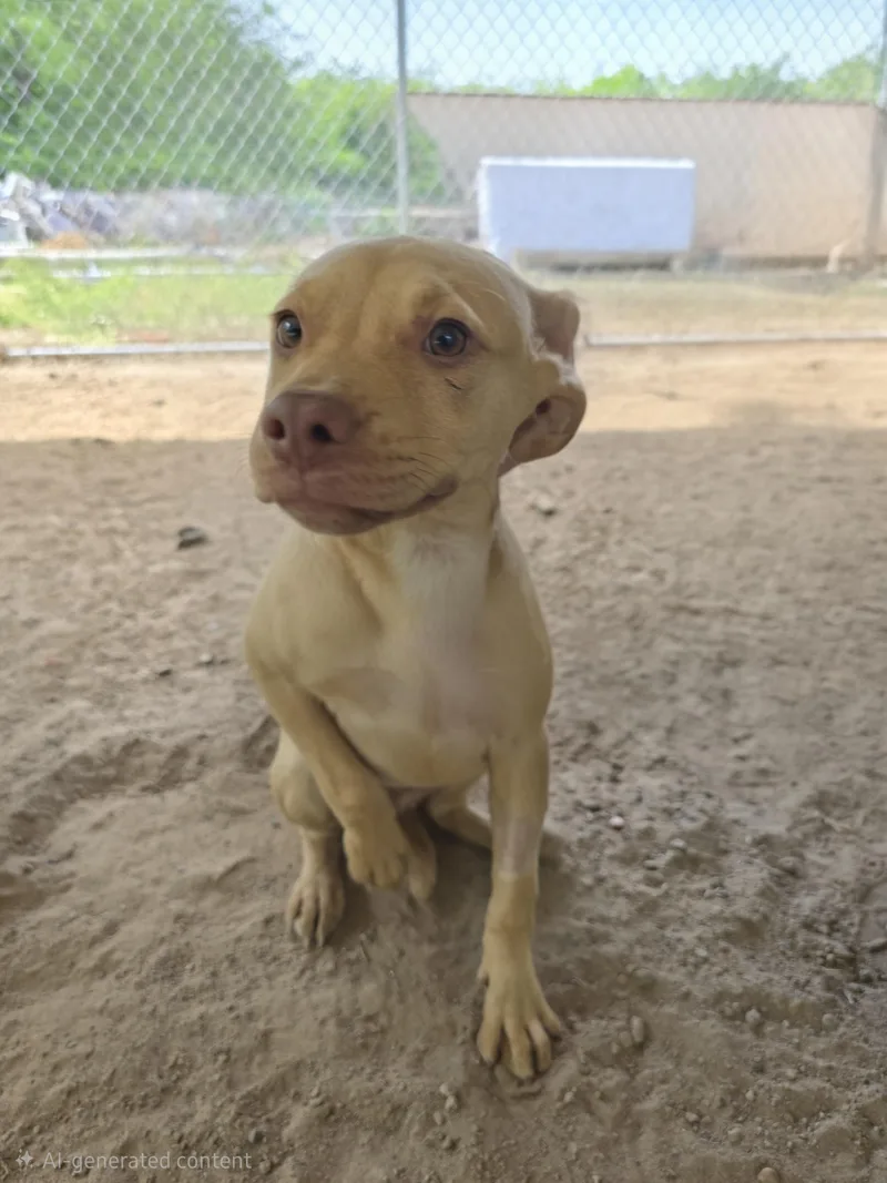 A young medium-sized female Pit Bull Terrier dog named Prairie for adoption in McCrory, AR