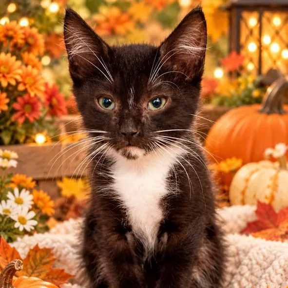 A baby medium-sized male Tuxedo cat named Timmy for adoption in Woodland Hills, CA