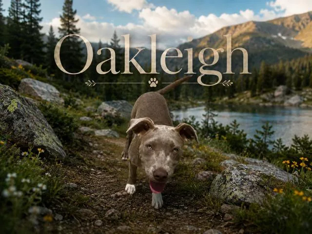 A baby medium-sized female Weimaraner dog named Oakleigh for adoption in Zimmerman, MN