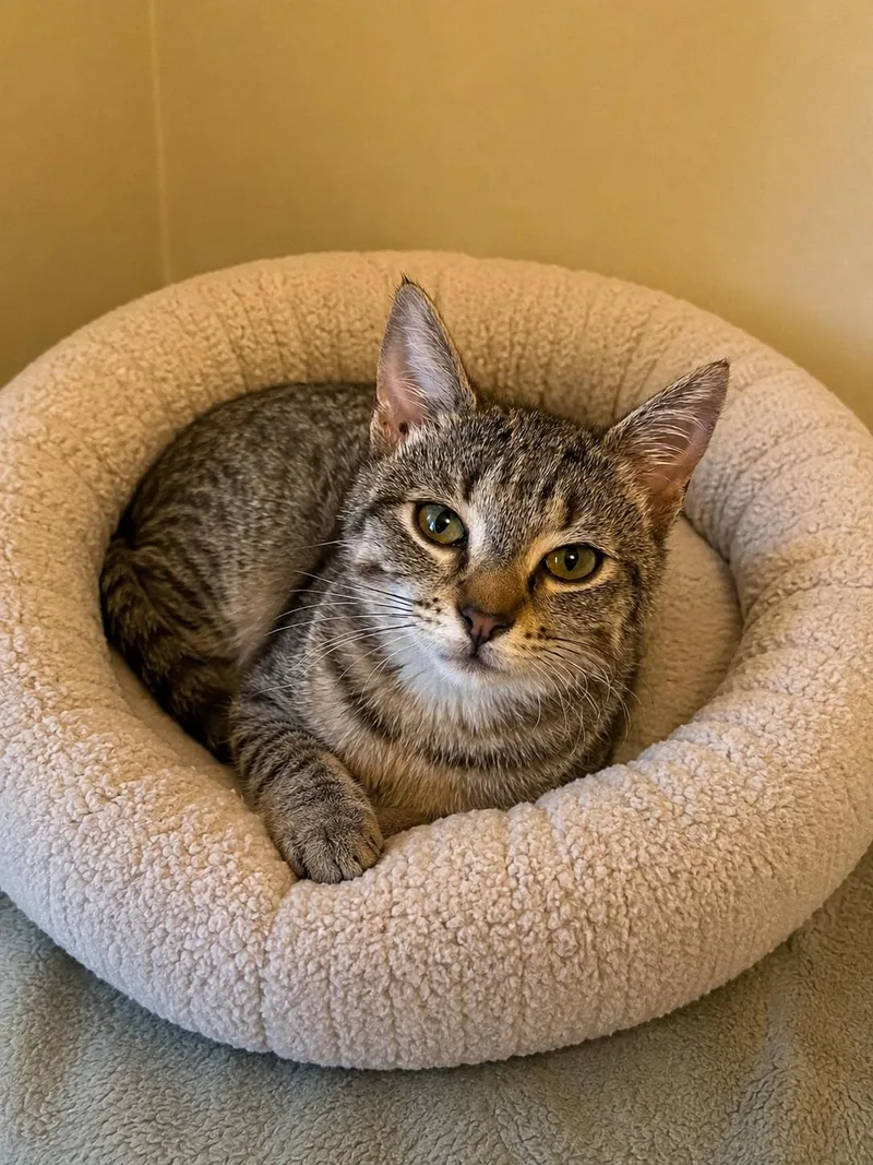 A young medium-sized female Tabby (Buff / Tan / Fawn) Domestic Short Hair cat named Archie for adoption in Belchertown, MA