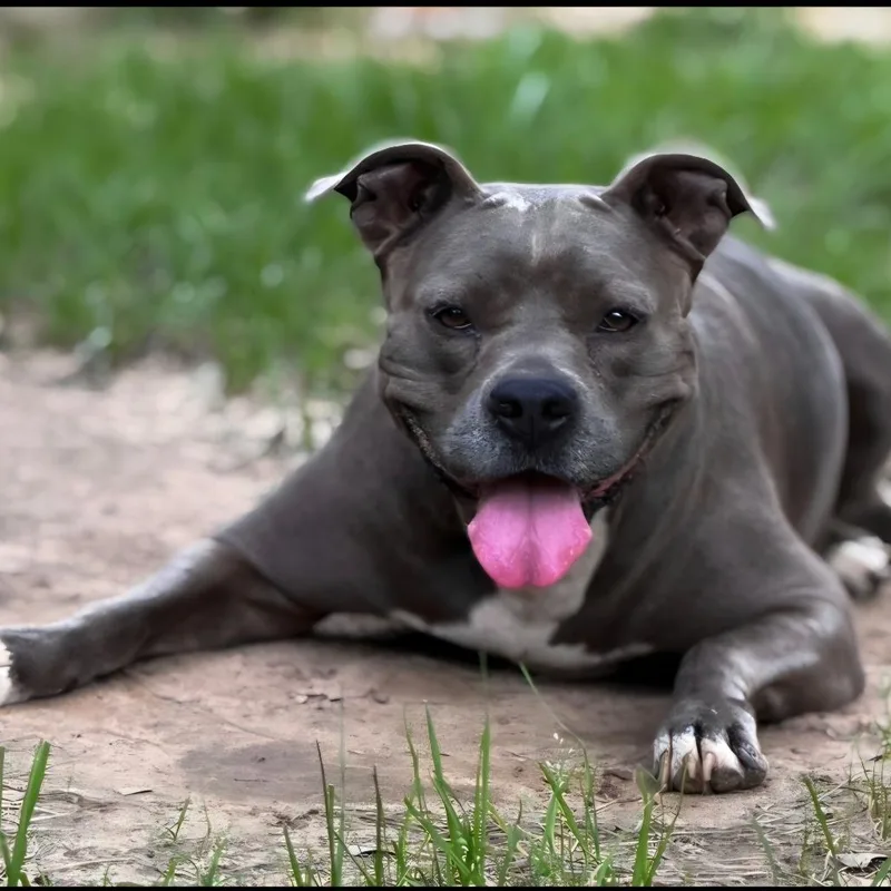 An adult large-sized female Gray / Blue / Silver Pit Bull Terrier dog named Poppy for adoption in Wiggins, MS