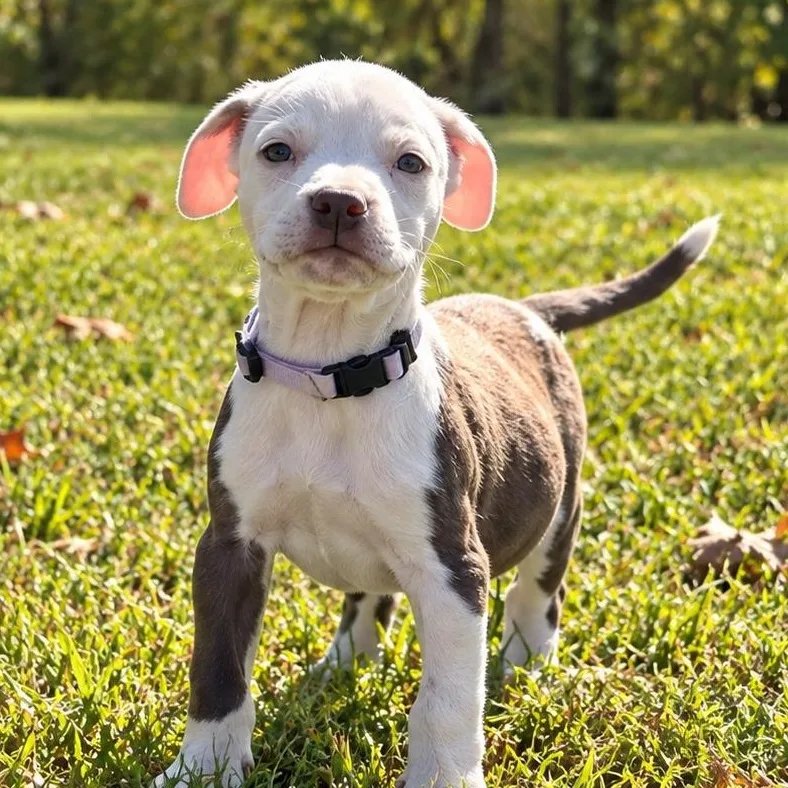 A baby medium-sized female White / Cream Boxer dog named Pardon West for adoption in Andover, MA