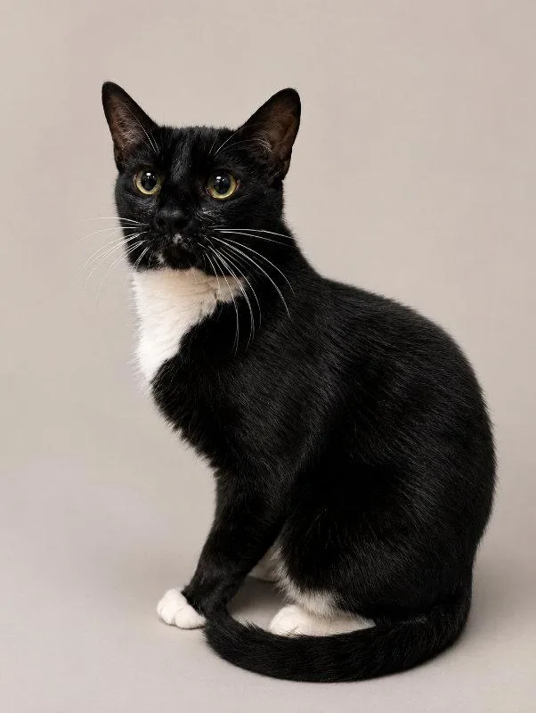 An adult medium-sized female Black & White / Tuxedo Domestic Short Hair cat named Rhody Isle for adoption in Pineville, LA