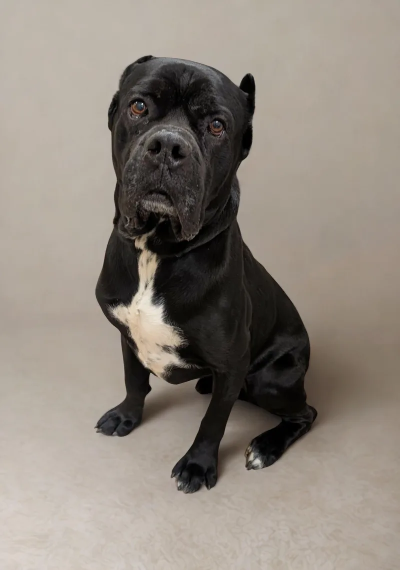 An adult large-sized male Black Cane Corso dog named Rocky for adoption in Clayton, NJ
