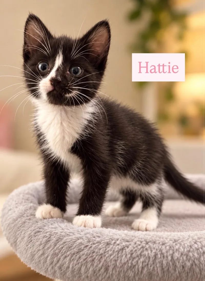 A baby medium-sized female Domestic Short Hair cat named Hattie for adoption in Ephrata, WA