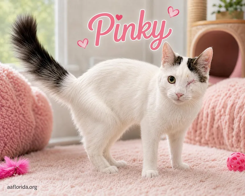 A young medium-sized female Domestic Short Hair cat named Pinky for adoption in Pensacola, FL