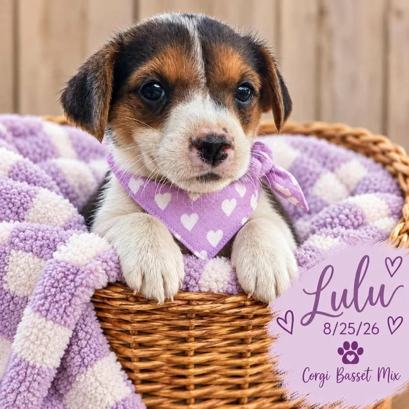 A baby medium-sized female Corgi dog named Lulu for adoption in Fort Worth, TX