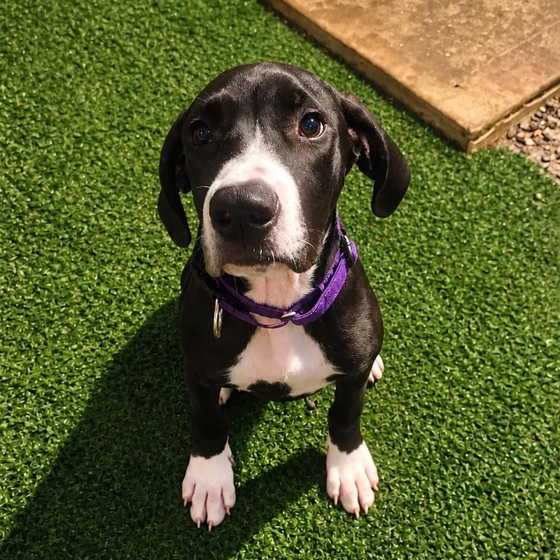 A baby medium-sized female Great Dane dog named Courtney for adoption in Houston, TX