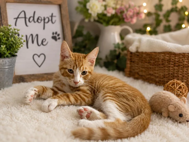 A baby small-sized male Orange & White American Shorthair cat named Spike for adoption in Westwood, NJ