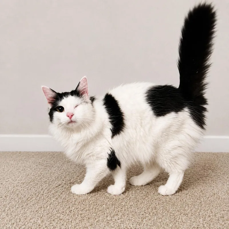 An adult medium-sized female Black & White / Tuxedo Domestic Long Hair cat named Pirate for adoption in Homer Glen, IL