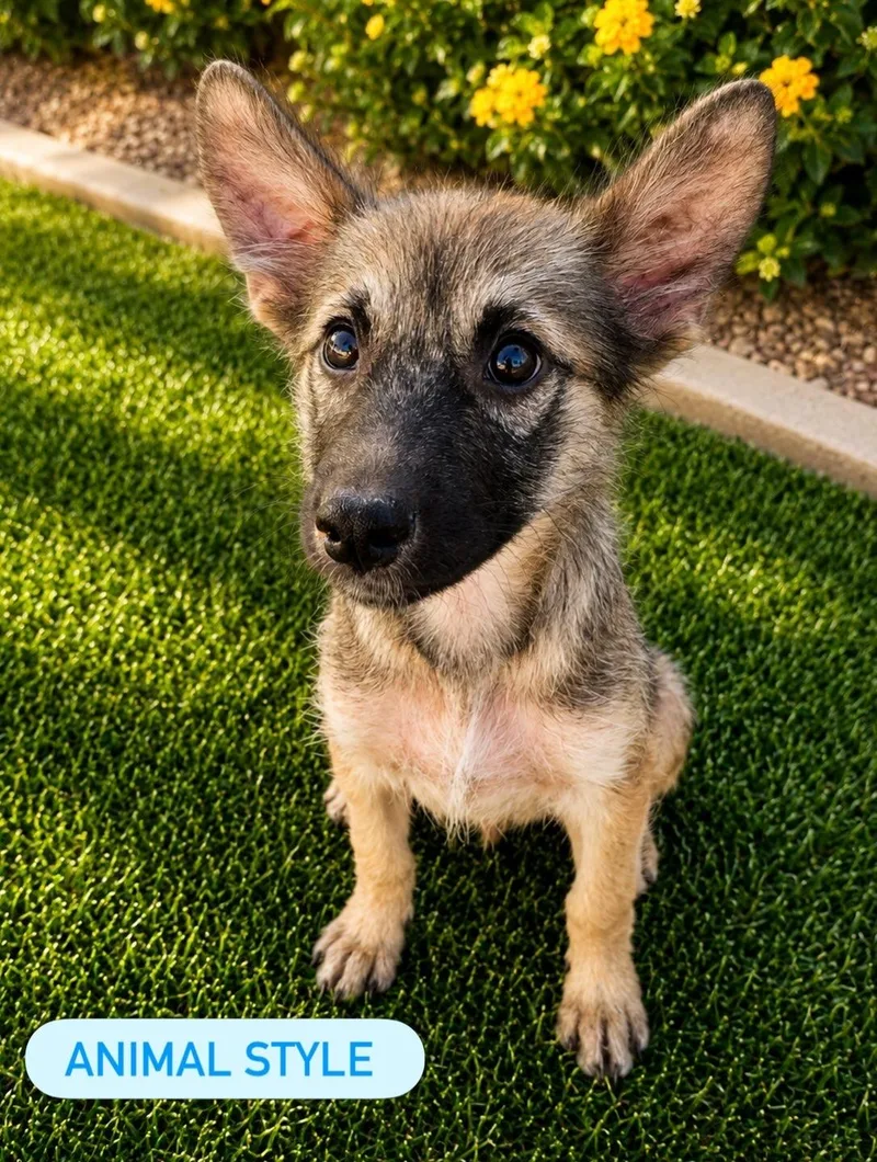 A baby medium-sized male Mixed Breed dog named Animal style for adoption in Henderson, NV