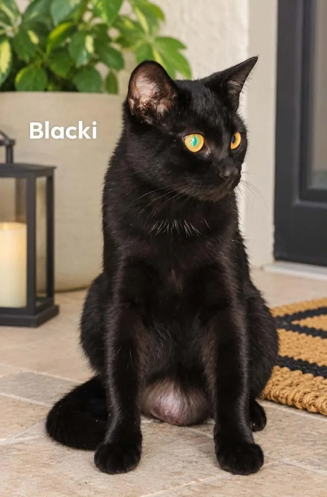 An adult medium-sized male Black Domestic Short Hair cat named Blacki for adoption in Orlando, FL