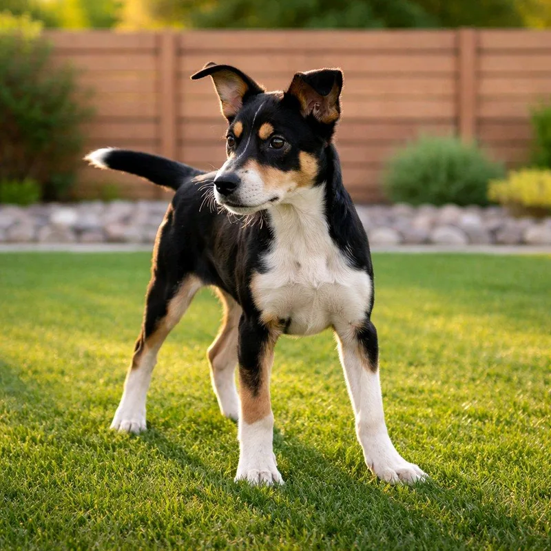 A baby medium-sized male Tricolor (Brown, Black, & White) Cattle Dog dog named Orion for adoption in Apache Junction, AZ