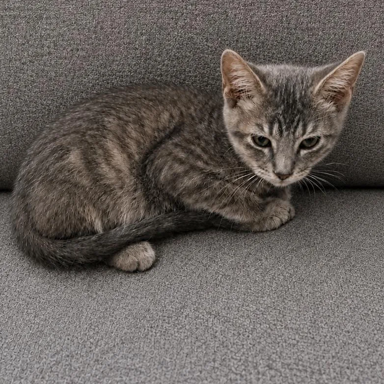 A baby small-sized male Gray / Blue / Silver Domestic Short Hair cat named Danny for adoption in Austin, TX