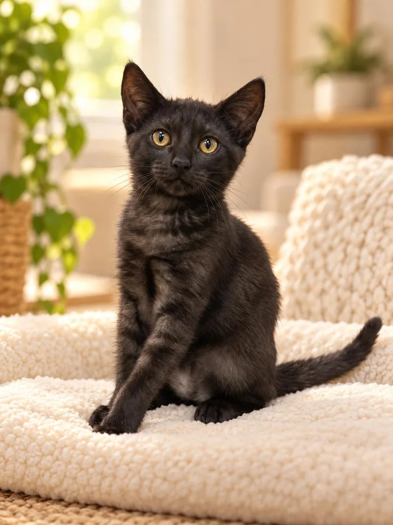 A young medium-sized female Black Domestic Short Hair cat named Angelica for adoption in Joliet, IL