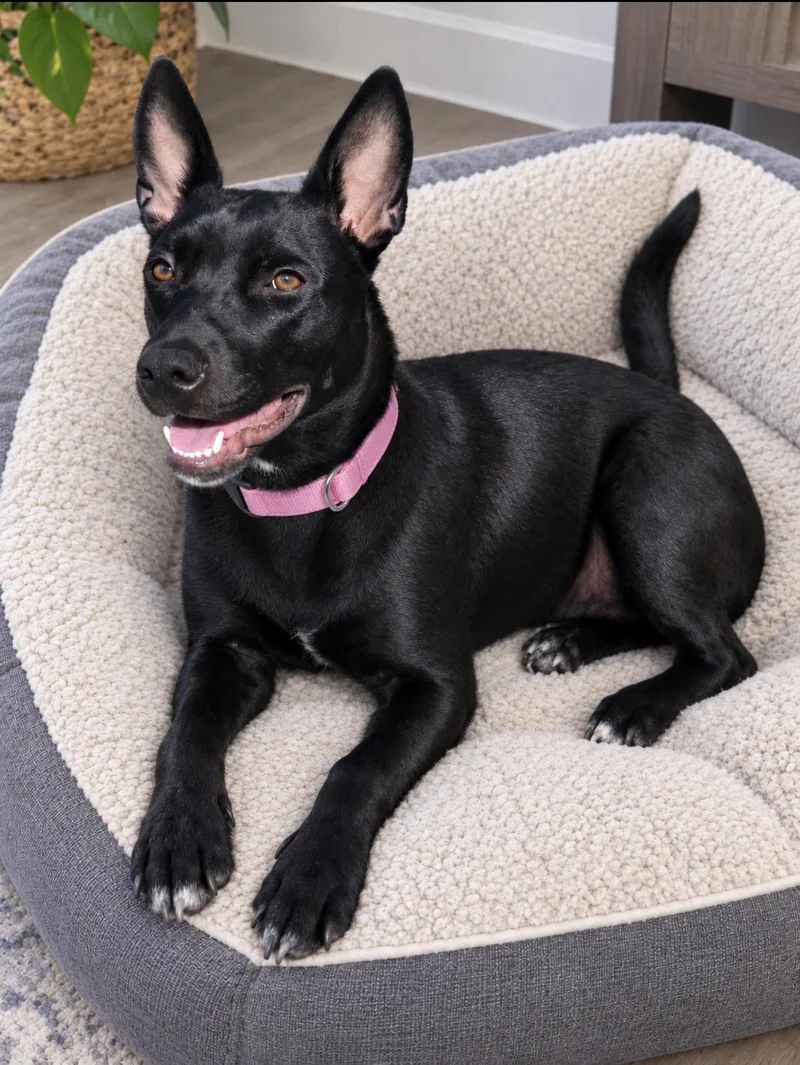 A baby medium-sized female Australian Kelpie dog named Stormy for adoption in Oceanside , CA