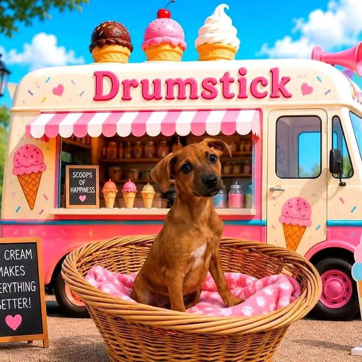 A baby medium-sized female Yellow / Tan / Blond / Fawn Mixed Breed dog named Drumstick for adoption in Joliet, IL