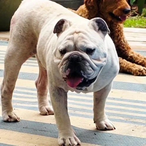 An adult small-sized male White / Cream English Bulldog dog named Herschel for adoption in Rossville, GA