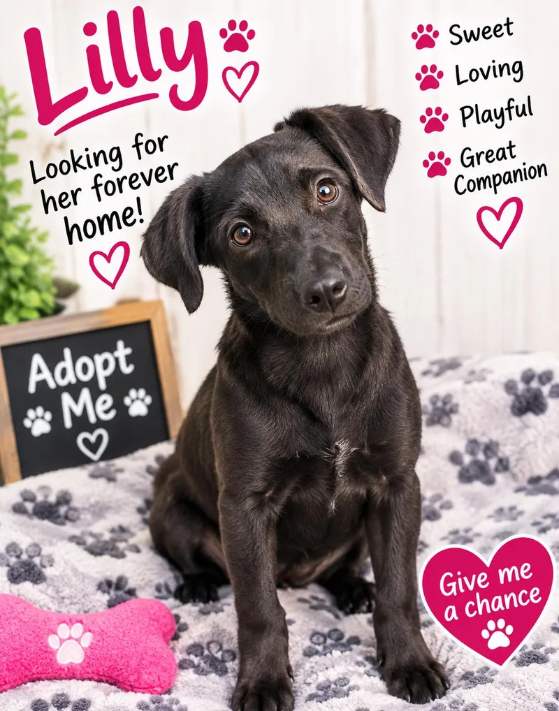 A young medium-sized female Black Mixed Breed dog named Lilly for adoption in thomson, GA