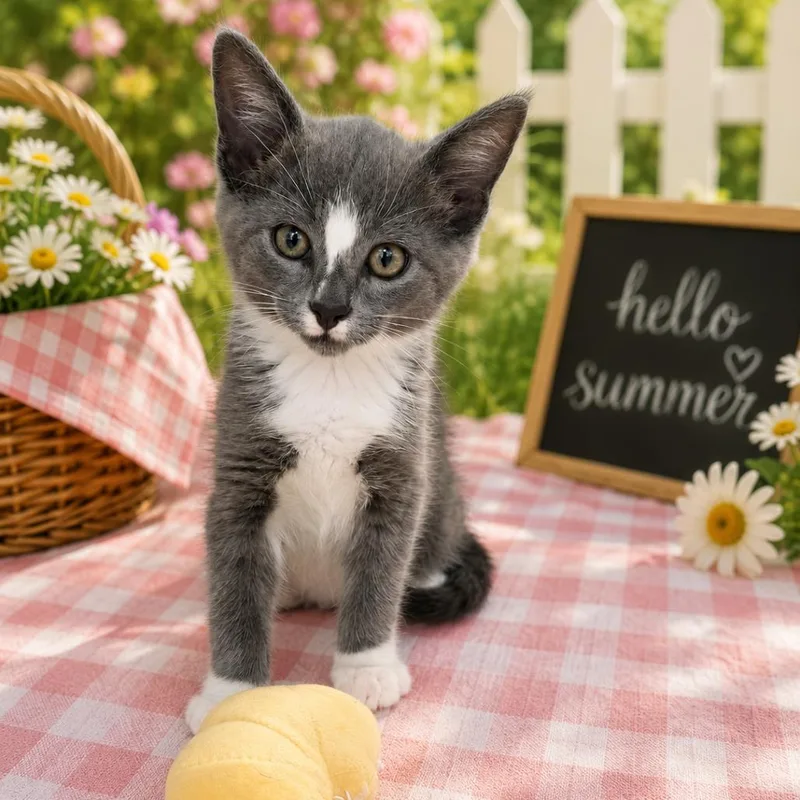 A baby small-sized male Gray / Blue / Silver Domestic Short Hair cat named Alfalfa for adoption in Walnut Cove, NC