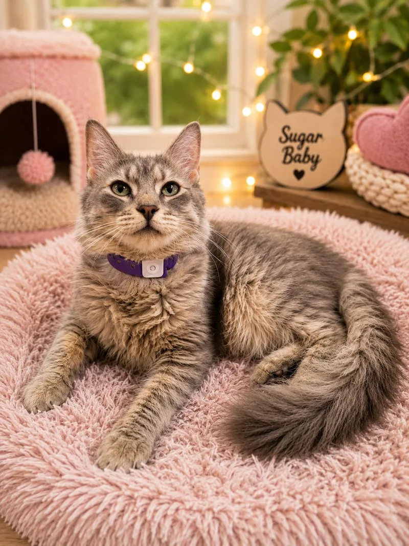 A baby medium-sized female Maine Coon cat named Sugar Bear for adoption in Tavares, FL