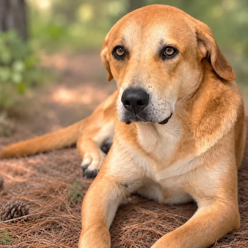 An adult large-sized male Yellow Labrador Retriever dog named Maverick for adoption in Guntersville, AL