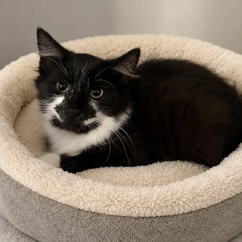 A baby small-sized male Black Domestic Medium Hair cat named Thestral for adoption in Antioch, CA