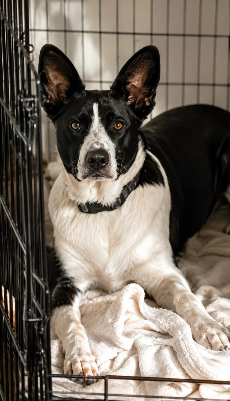 A baby medium-sized male Black Australian Shepherd dog named Frank Sinatra for adoption in Kiowa, OK
